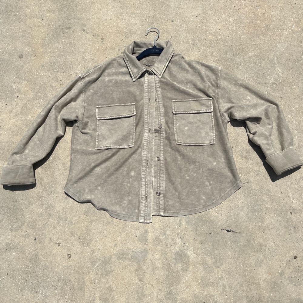 Washed Khaki Utility Button-Up Shirt
